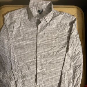Express Men's Gray and Pink Geometric Casual Shirt